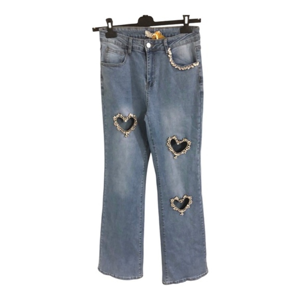 Rhinestone Heart Cutout Embellished medium wash Denim jeans size large